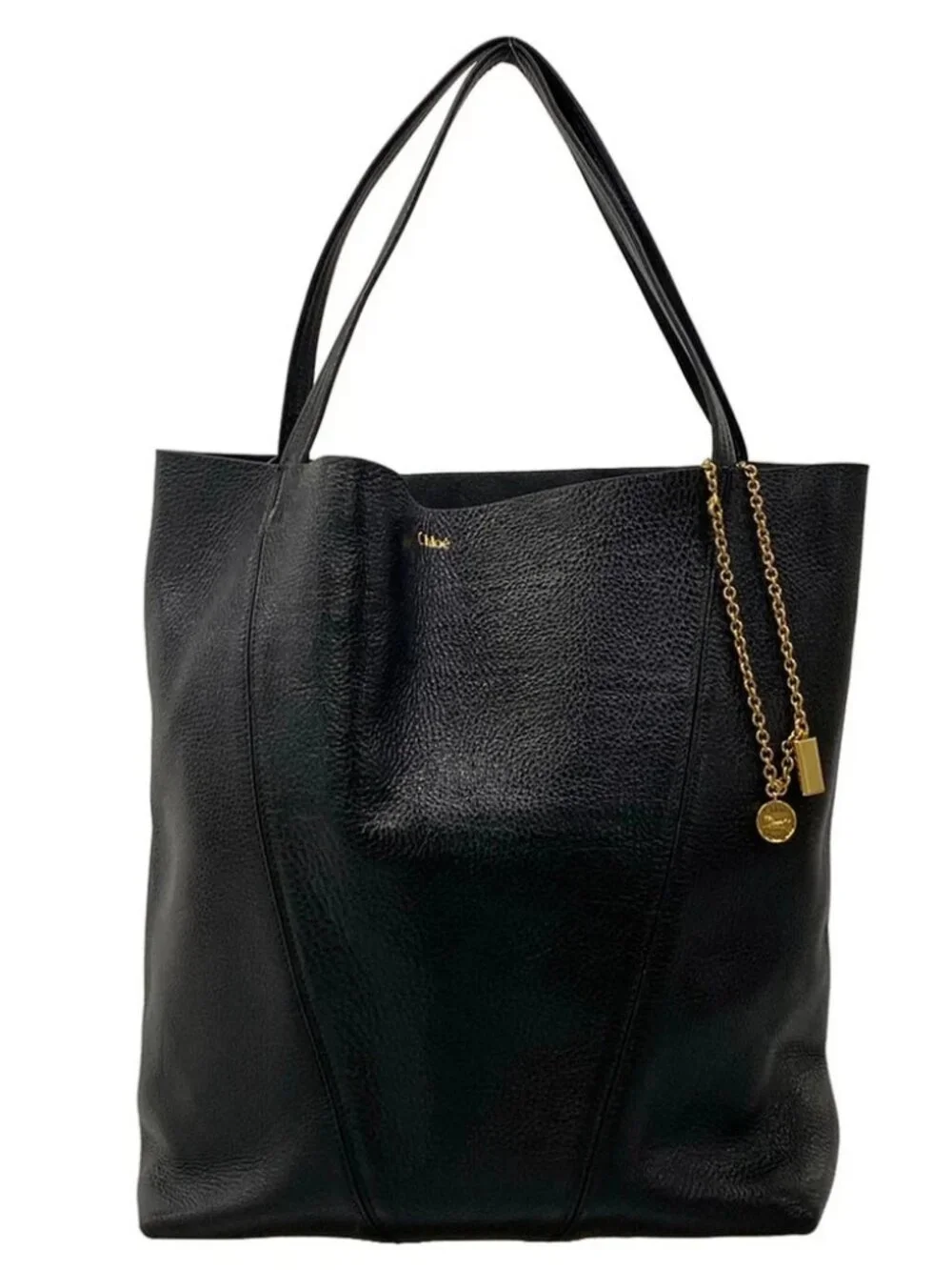 Chloe Spin Large Black Leather Tote Bag